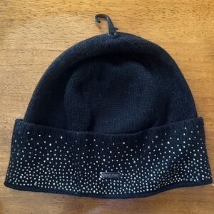 Calvin Klein Black Knit Hat with Rhinestone Accents